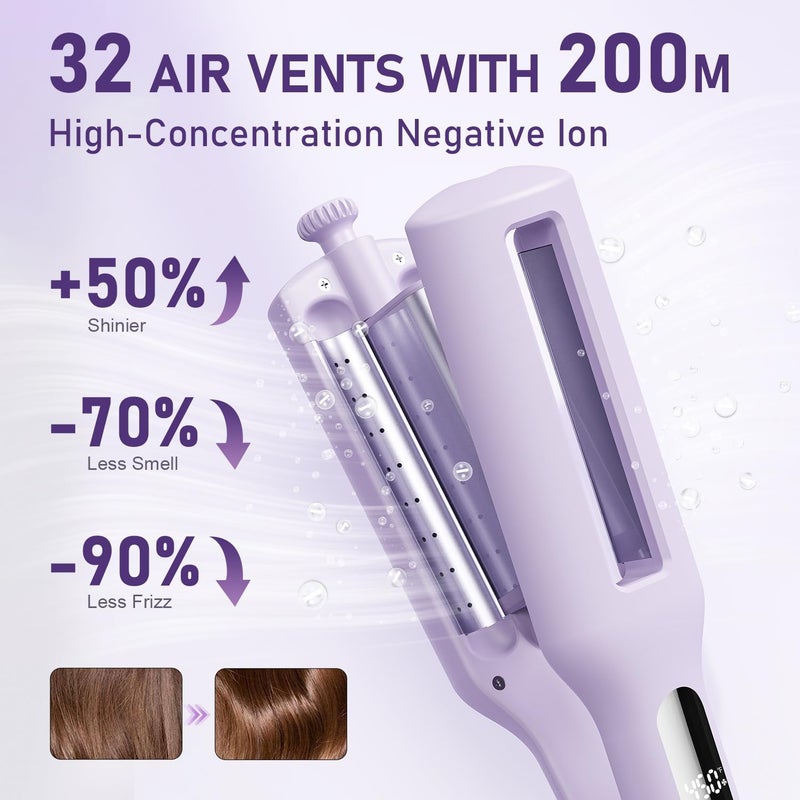 KAUGIC Hair Waver Curling Iron with Optimized Airflow for Less Odor, 4-in-1 Adjustable Crimper for Versatile Styling, Cool Air Shot for Long-Lasting Curls, Ionic Care for Smooth, Frizz-Free Waves- Purple - Image 4